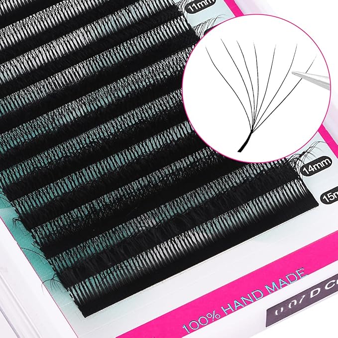7D W Shape Eyelash Extension Premade Fans Volume Lash Extension Easy Fanning False Lashes Matte Black Volume Premade Cluster W Lashes(0.07-D-8-15mm）