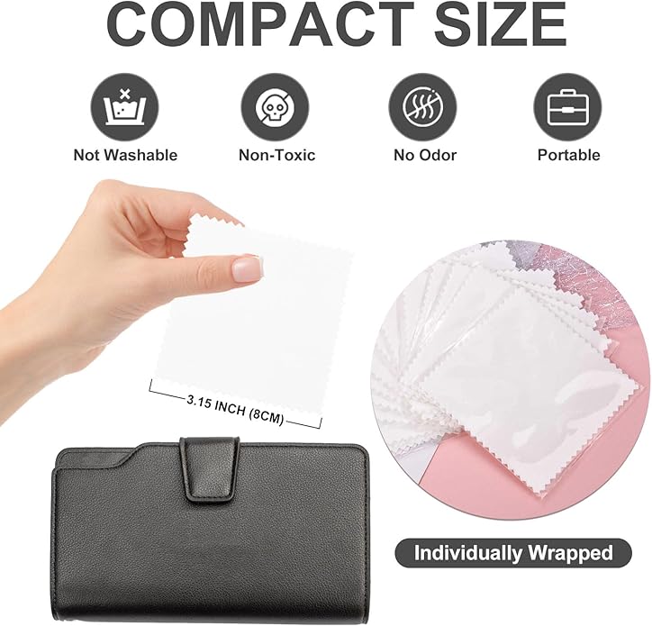 SEVENWELL 50pcs Jewelry Cleaning Cloth Pink Polishing Cloth for Sterling Silver Gold Platinum Small Polish Cloth 8x8cm