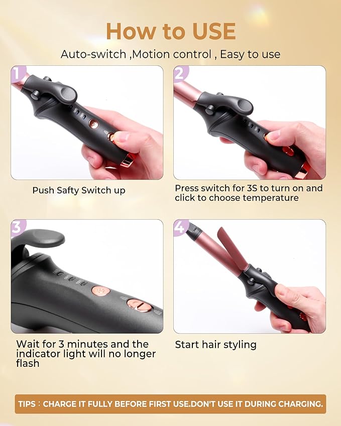 Cordless Curling Iron Rechargeable,USB Rechargeable 4000 mAh Cordless Hair Curler,3 Temp Setting Mini Travel Battery Powered Curling Iron,2 in 1 Portable Hair Straightener and Curler