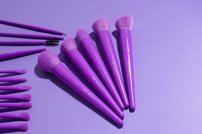 BS-MALL Makeup Brush Set 18 Pcs Premium Synthetic Foundation Powder Concealers Eye shadows Blush Makeup Brushes with Case (Purple)