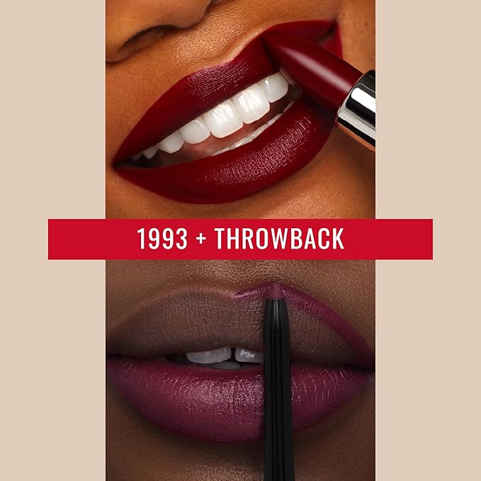 Runway Rogue ‘1993’ Matte Midnight Merlot 90s Vibe Lipstick Bundle with ‘Throwback’ Burgundy Blackberry Red Designer Liner Lip Liner Pencil and Sharpener