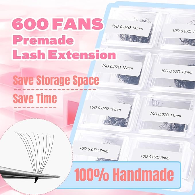 FADLASH 600 Premade Volume Fans Wispy Lash Extensions Natural Look Handmade Lashes Loose Fan Volume Eyelashes Thickness 0.07 D Curl Eyelash Extension Mix Length (10D-0.07D-8-15mm)