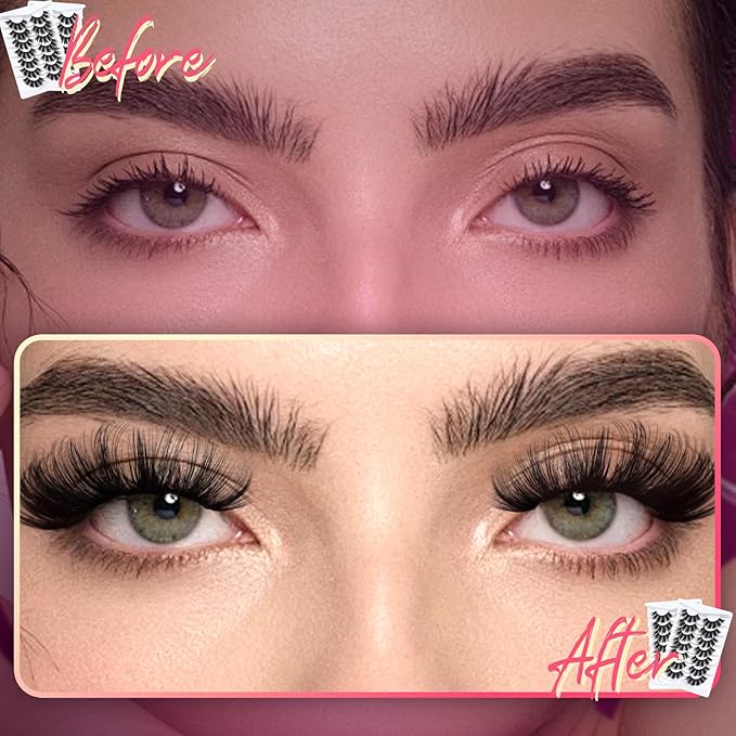 Veleasha False Eyelashes Long Faux Mink Lashes Fluffy Handmade Fake Eyelashes Natural Look 7 Pairs Pack Luxury Cat Eye Lashes (800)