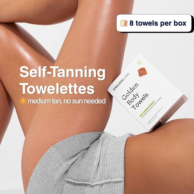 Endless Luxe Golden Body Towels – Self-Tanning Towelettes (8 Count) | Medium Natural Tan, Hydrating with Hyaluronic Acid & Vitamin E | Vegan, Streak-Free, Made in USA