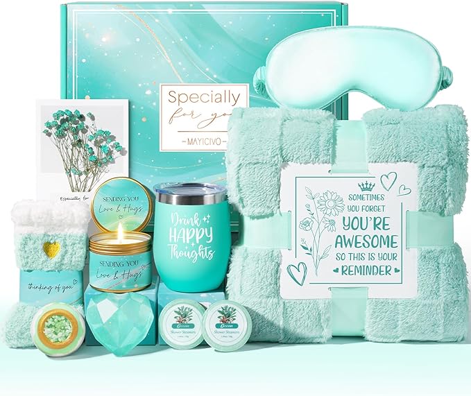 Birthday Gifts for Women, Self Care Get Well Soon Gift Baskets for Women, Ocean Relaxing Spa Gift Care Package with Blanket, Unique Valentines Day Gifts Idea for Her Wife Girlfriend Mom Friend Sister
