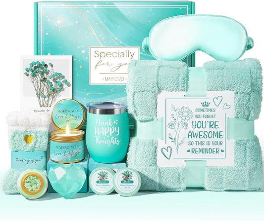 Birthday Gifts for Women, Self Care Get Well Soon Gift Baskets for Women, Ocean Relaxing Spa Gift Care Package with Blanket, Unique Valentines Day Gifts Idea for Her Wife Girlfriend Mom Friend Sister