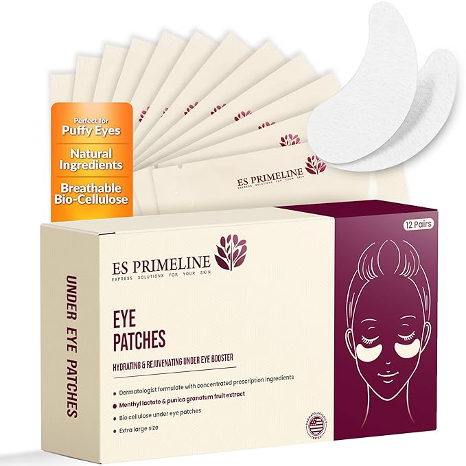 Triple Hyaluronic Acid Breathable Under Eye Patches with Pomegranate Extract, Hydrating Eye Masks for Puffiness, Dark Circles, Wrinkles & Fine Lines, Jet Lag Patches, Parches Para Ojeras,12Pairs
