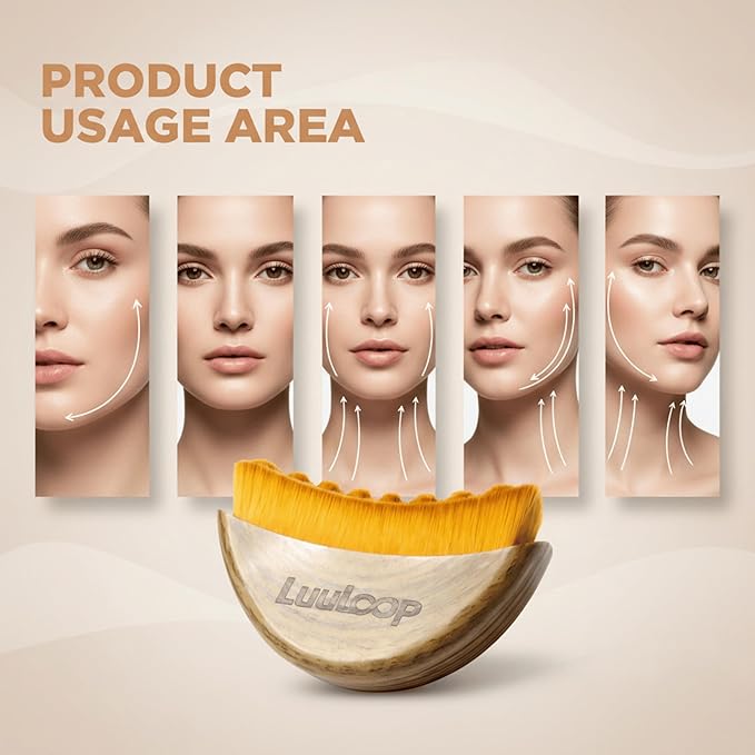 Lymphatic Contour Face Brush for Facial Massage & Sculpting – Manual Lymphatic Drainage Massager with Soft Hypoallergenic Bristles – Natural Makeup & Cleansing Brush, Ergonomic Handle