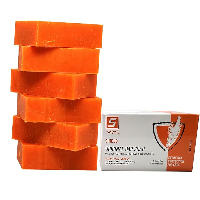 Solpri Shield Athletic Tea Tree Soap Bar with Lemongrass & Eucalyptus – 4 oz (6 Pack) – Deep-Cleansing Natural Bar for Sweat, Odor & Itch-Prone Skin – Made in USA