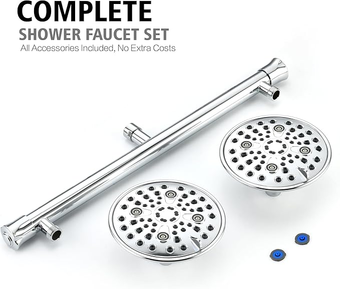 sumerain Luxurious 6" High Pressure Dual Shower Head Combo with 6 Settings and 20" Long Shower Arm for Couples, Chrome Finish