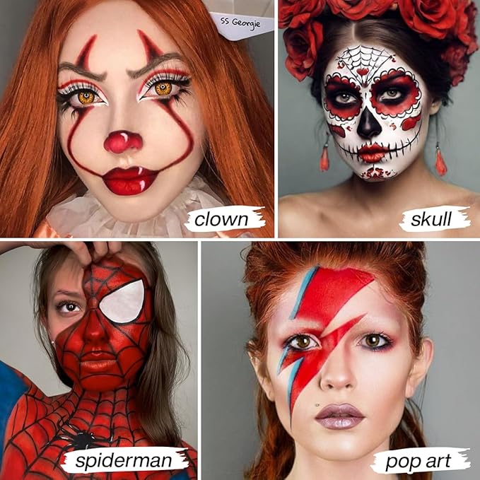 DE'LANCI Red Face Paint Halloween Goth Clown Makeup, Professional Body Paint Foundation Makeup, Smooth Semi-matte Face Paint Red SFX Makeup, Safe Body Paint for Joker Stage Vampire Costumes