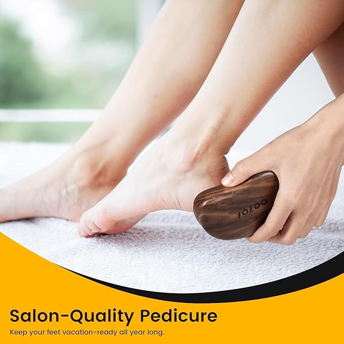 BEZOX Glass Pumice Stone - Nano-Glass Pedi Egg Foot Scrubber for Dead Skin, Eco-Friendly Pedicure Heel File Callus Remover for Silky Smooth Feet - Walnut Wood Handled