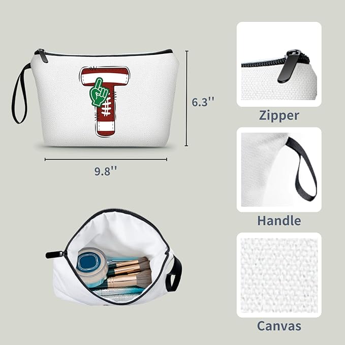 ARIOSEY Football Initial Birthday Graduation Gifts Cosmetic Travel Toiletry Bags Football Accessories Party Favors for Women Girls Daughter Niece Team Coach Friends -T