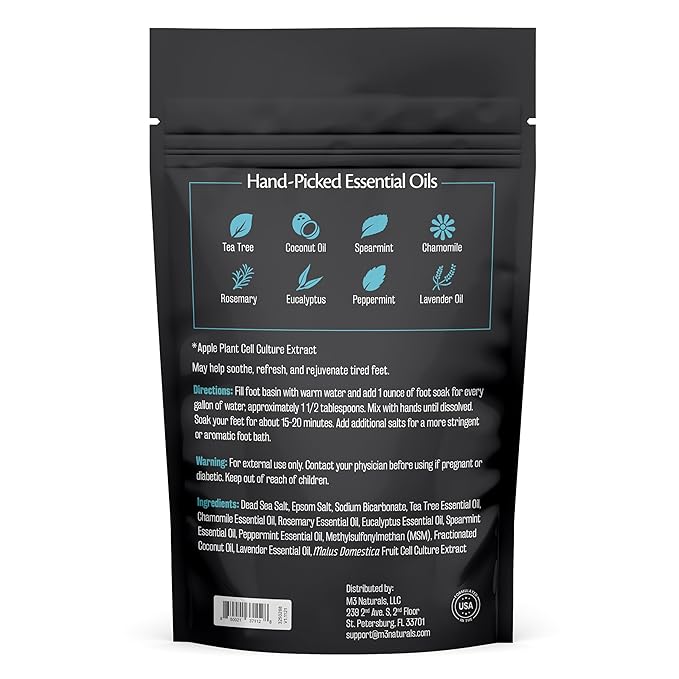 Tea Tree Oil Foot Soak and Epsom Salts for soaking | Foot Spa and Remedy for Athletes Foot, Stinky Feet, and Foot Soak for Dry Cracked Feet | Detox Foot Soak and Tea Tree Oil for Healthy Toenails 16oz