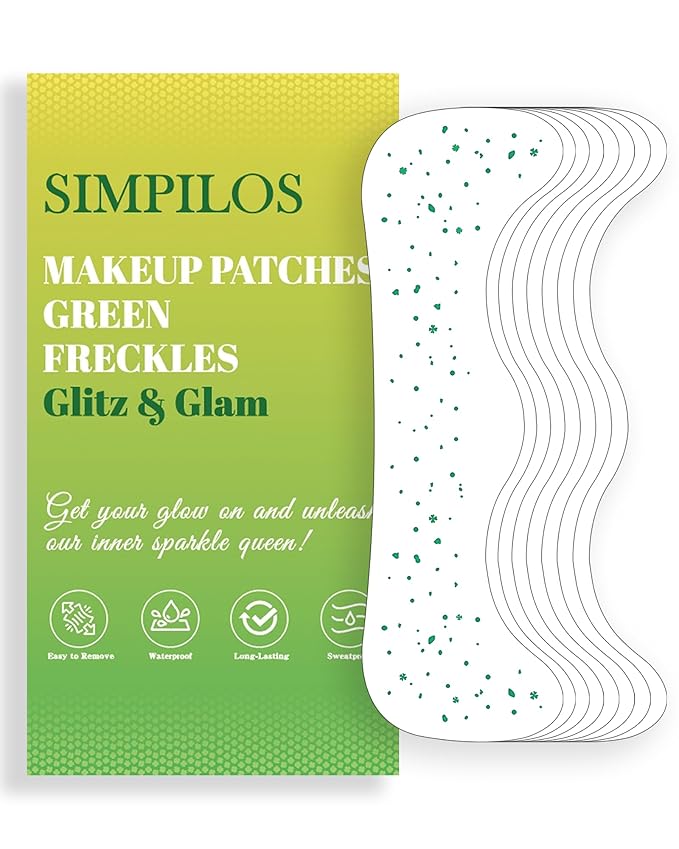 Green Face Glitter - Waterproof and Long-Lasting Body Glitter Freckles, Sparkle Makeup Patches for Festivals and Parties (Green - 8 Sheets)