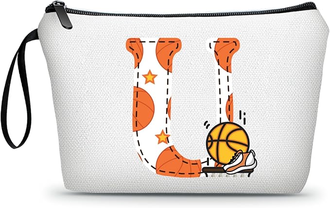 ARIOSEY Basketball Gifts Monogrammed Cosmetic Travel Makeup Bag Basketball Accessories Graduation Birthday Gifts for Girls Coaches Daughters Team Friend Mom Player-U