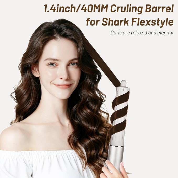 1.6in Long Hair Curling Barrel Attachment Compatible with Shark FlexStyle, Self-Curling Accessories for Shark Flex Style HD400 Series With Both Curl Directions for Loose Curls Waves