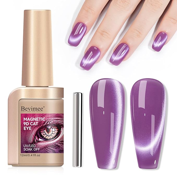 Purple Cat Eye Gel Nail Polish, Magnetic Nail Polish Mirror Glass Smoothie Cateye UV Gel Polish Holographic for Nails Art Manicure DIY at Home