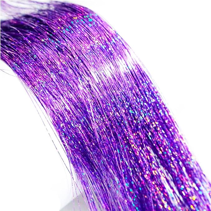 47" Holographic Hair Tinsel Kit Shining Purple Professional Sparkle Heat-Resistant Silk Extensions,Hair Accessories for Girls, Party Hair, Gifts for Girls (1000 Strands, Shining Purple)