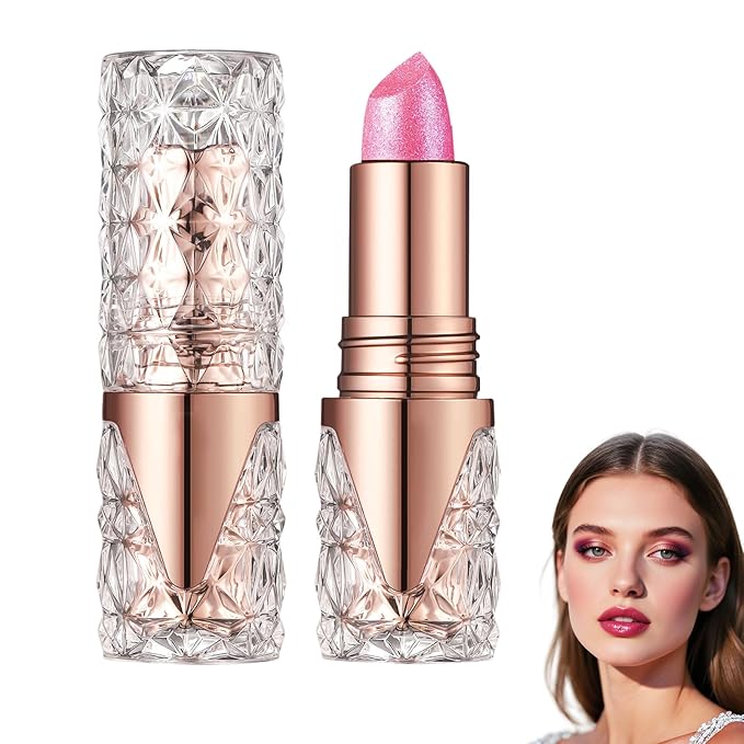 Diamond Glitter Lipstick, 2025 New Velvet Glow Lip Gloss Waterproof Non-sticky Creamy Lipcolor,Long-Lasting Moisturizer Lip Balm with Sparkling Finish Hydrating Lip Stains (C02)