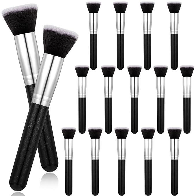 16 Pcs Flat Top Foundation Brush Face Blush Makeup Brush for Liquid, Cream, Powder, Blending, Buffing, Stippling Face Makeup Tools