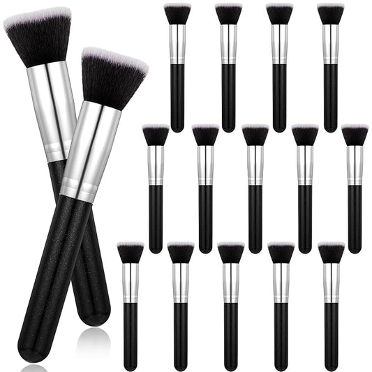 16 Pcs Flat Top Foundation Brush Face Blush Makeup Brush for Liquid, Cream, Powder, Blending, Buffing, Stippling Face Makeup Tools