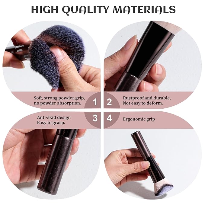 BS-MALL Travel Makeup Brushes Premium Synthetic Foundation Powder Concealers Eye Shadows 7 PCS with Triangle Puff & Storage Bag (Bright black)