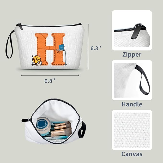 ARIOSEY Basketball Gifts Monogrammed Cosmetic Travel Makeup Bag Basketball Accessories Graduation Birthday Gifts for Girls Coaches Daughters Team Friend Mom Player-H
