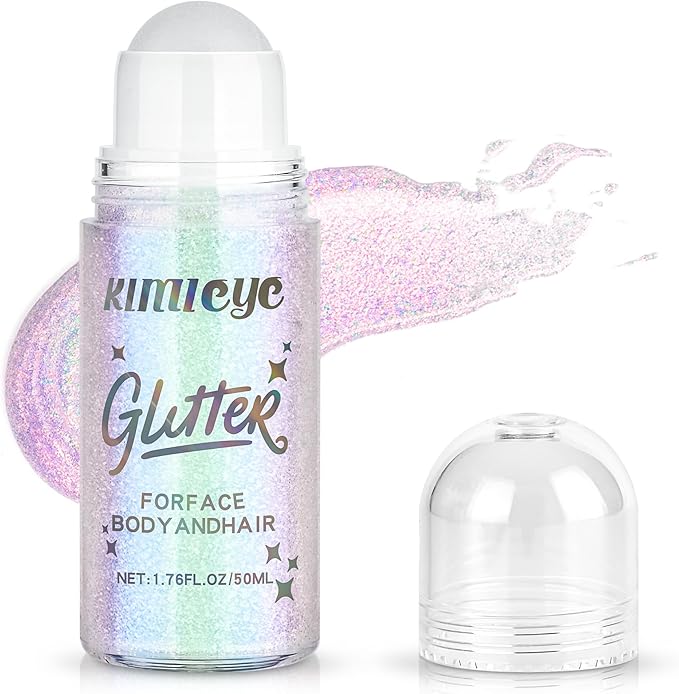 Roll-on Face Body Glitter Gel for Women, 1.69oz Large Capacity Holographic Color Changing Glitter Gel Shimmer Makeup for Singer Concert Festival Rave Accessories, #2 Sparkling Pink