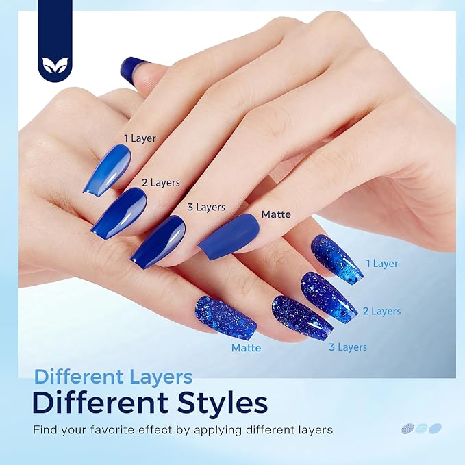 Morovan Blue Nail Polish Set: Glitter Light Royal Navy Blue Nail Polish Pack Shimmer Quick Air Dry Baby Sky Icy Klein Cobalt Mini Toe Bulk DIY Art Salon Summer Gift for Women