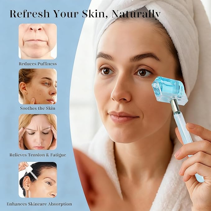 Ice Roller for Face & Body - Cold Therapy Tool to Depuff Eyes, Reduce Inflammation & Tighten Skin - with Protective Case (Blue)