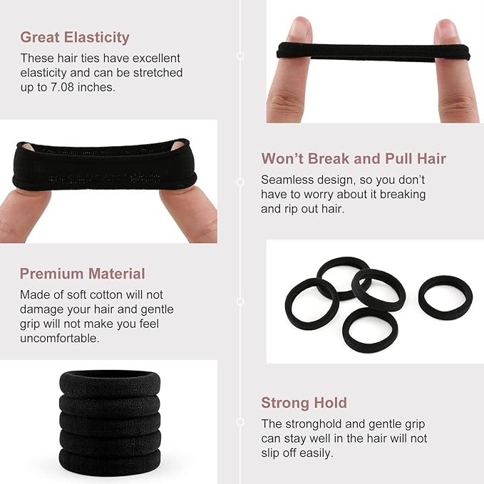100 Pcs Thick Seamless Hair Ties, Ponytail Holders Hair Accessories No Damage for Thick Hair, Valentine's Day Valentine's Day Gift (Natural Colors)