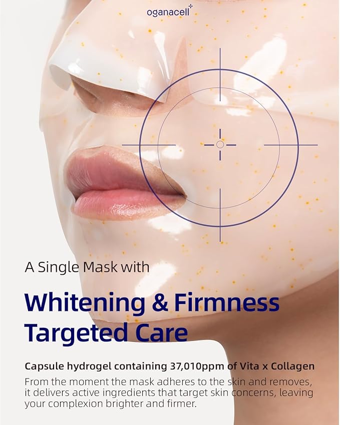OGANA CELL Vita Gel Hydro Facial Mask 5PCS - Brightening Glow & Even Skin Tone, Korean Spa-Strength Gel Mask with Vitamin C+E, Hydrating for Dullness/Dark Spots,Liposome Encapsulated
