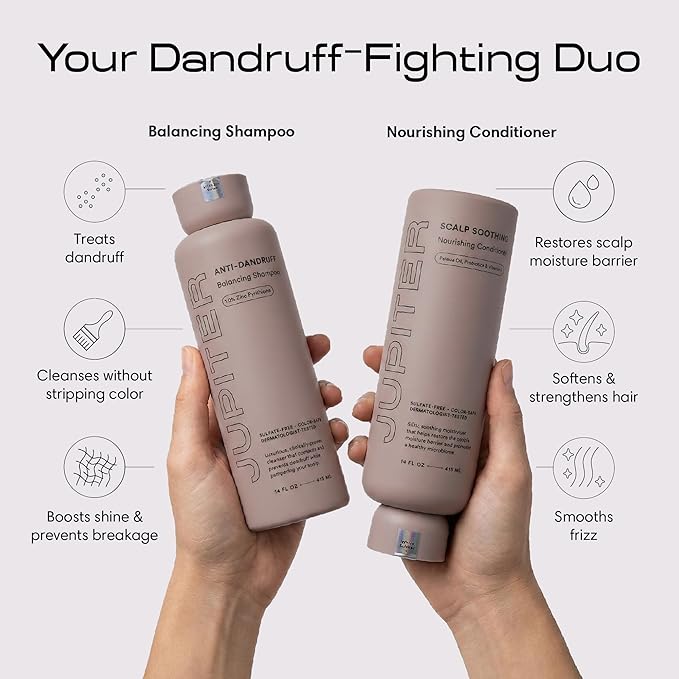 Jupiter Anti Dandruff Shampoo, Conditioner & Serum for Flaky, Itchy, Oily & Dry Scalp - Nourishes Scalp, Reduces Breakage & Flakes - Color-Safe, Sulfate-Free, Paraben-Free