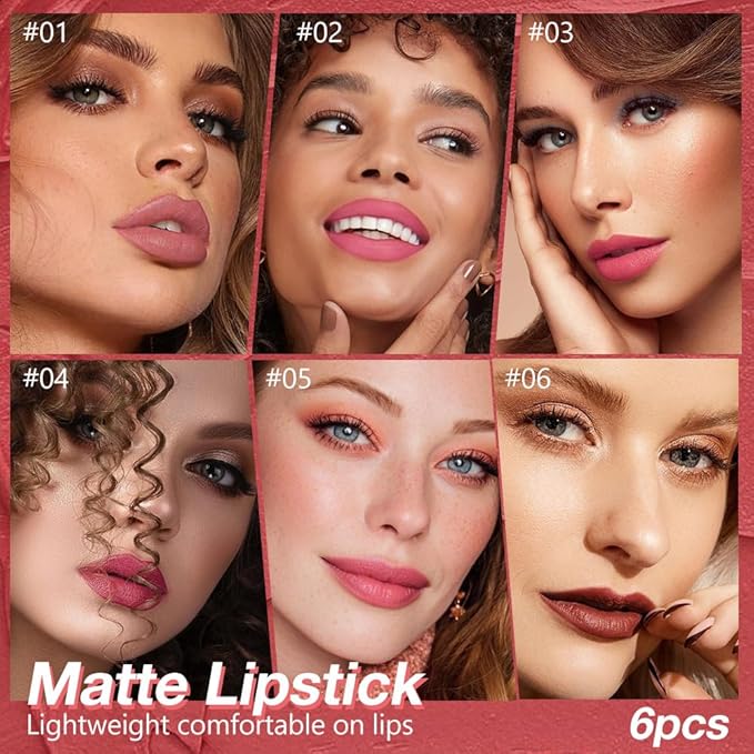 IATMOMOD 6Pcs Long Lasting Matte Lipstick Crayon Set for Women, Waterproof Velvet Lip Liner Pencil, High Pigment Creamy Non-Drying Lip Makeup, Cruelty-free 24H Wear