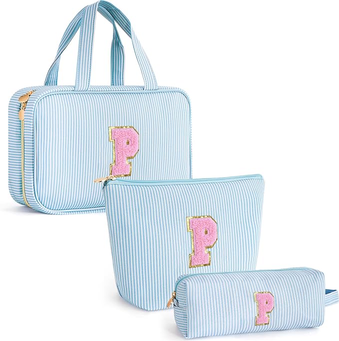 Fystdtote Toiletry Bag Small Make Up Bag Set - Travel Makeup Bag Pouch for Women Cosmetic Pouch Cute - Personalized Gifts Mom Gifts for Women Her - Blue P