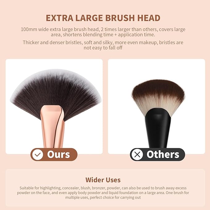 Docolor Fan Brush Finishing Powder Brush Multi-use Brush For Face and body Professional Highlighting Blush powder Bronzer Cheekbones Make Up Brushes Perfect For Spray Tan Powder Synthetic Hair Soft