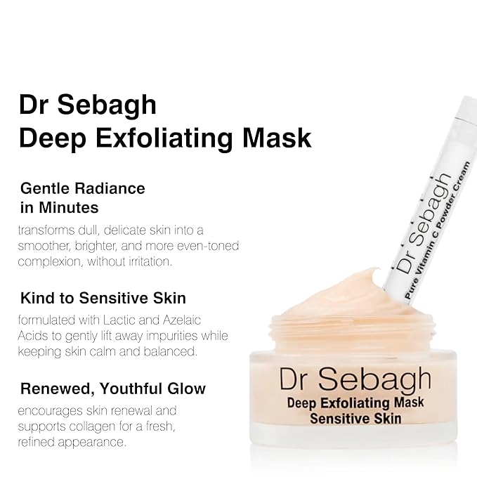 Dr Sebagh Deep Exfoliating Mask (1.7 fl oz) - Gentle Exfoliating for Sensitive Skin - Lactic Acid Detox Face & Pore Cleansing - Anti-Aging Skin Mask for Radiance & Renewal