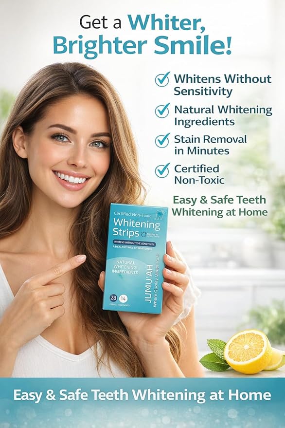 Jumu’ah Teeth Whitening Strips - 14 Treatments - 28 Strips - Enamel Safe - Certified Non-Toxic Teeth Whitening | Whitens Without Sensitivity