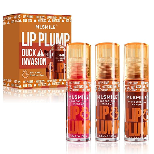 3-Color Duck Lip Plumper Gloss - High Pigment, Hydrating Lip Glow Oil, Balm Set for Women (Vegan, Set B)