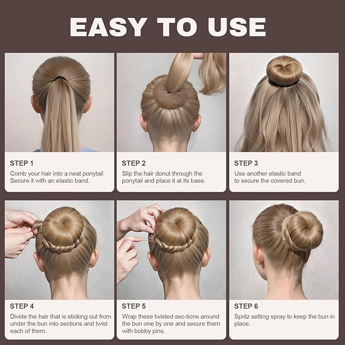 Teenitor Hair Bun Shaper Set, 4pcs Hair Donut Bun Maker(Extra-large, Large, Medium, Small) with 20pcs Bobby Pins, Tan Brown