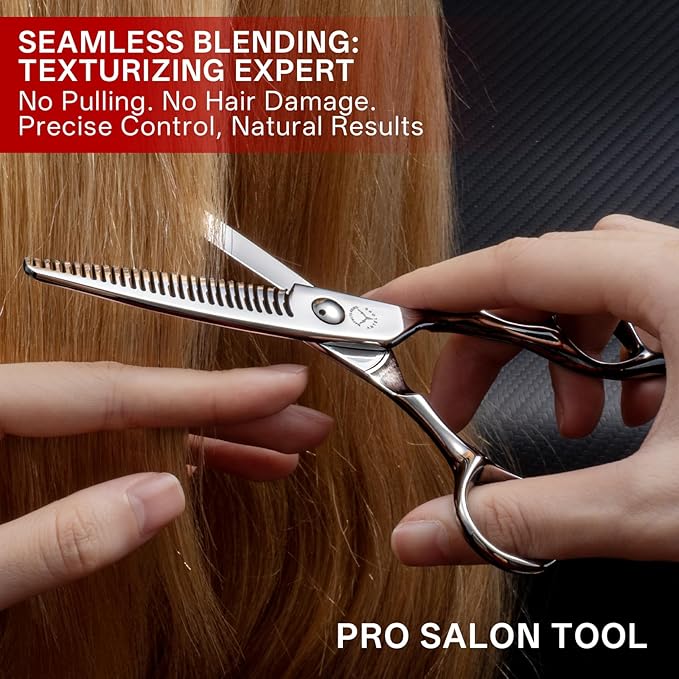 6.1” Professional Hair Thinning Shears, VG10 Stainless Steel, 27-Tooth Texturizing Scissors, 15% Thinning Rate, Ergonomic Offset Handle, for Barbers & Hairdressers