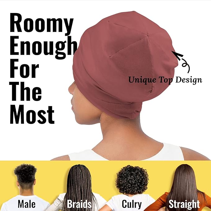 Satin Lined Sleep Cap Bonnet for Curly Hair and Braids, Stay On All Night Hair Wrap with Adjustable Strap for Women and Men, Grey Red, Pack of 1