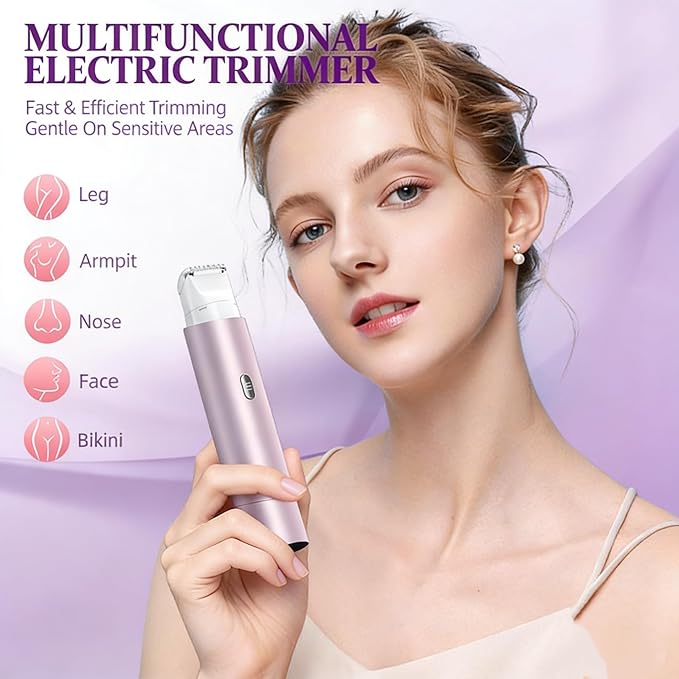 Bikini Trimmer for Women, 2 in 1 Electric Razors for Women Dual Head Body Hair Remover IPX8 Waterproof Painless,Rechargeable Shaver for Face Legs Underarms Pubic Hair,Purple