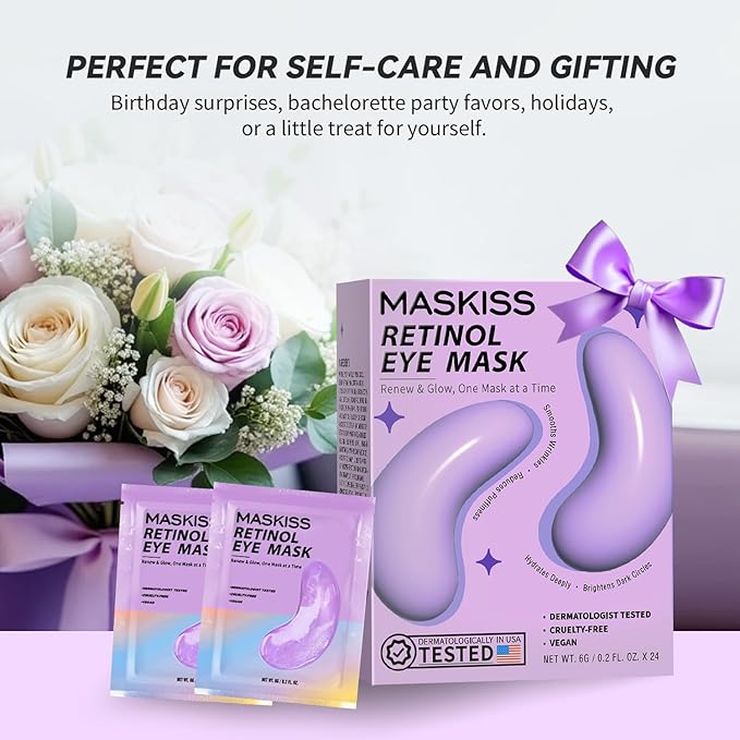 Maskiss Retinol Under Eye Patches (24 Pairs), Purple Eye Masks for Dark Circles, Puffy Eyes & Wrinkles, Firming Collagen Eye Patches, Vegan Cruelty-Free Skincare Gifts for Her