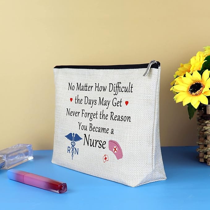 Nurse Gifts Makeup Bag Inspirational Gift for RN Nursing Graduation Cosmetic Bags for Women Future Nurse Encouragement Present Nurses' Week Birthday Present for RN Registered Travel Zipper Pouch