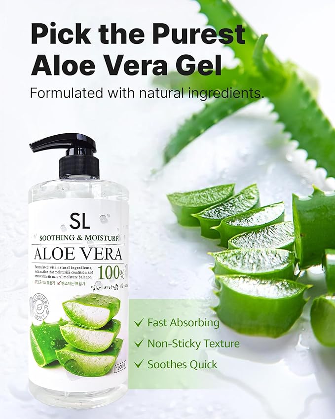 CUTIE MANGO Aloe Vera Soothing Gel 1000ml (35.27oz) | Quick Hydration & Moisturizing | Natural Aloe Vera | Face Hair Body After Shave Korean Daily Skincare All Skin Types Family Size (Made in Korea)