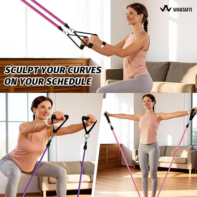 WHATAFIT Resistance Bands, Exercise Bands，Resistance Bands for Working Out, Work Out Bands with Handles for Men and Women Fitness, Strength Training Home Gym Equipment