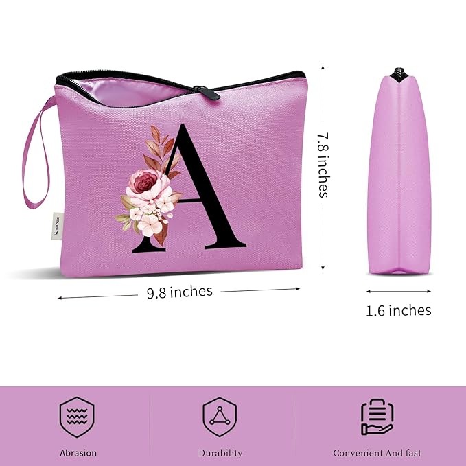 Vavabox A-Z Personalized Makeup Bag, Birthday Gifts for Women Mom, Gifts for Best Friend, Bride Bridesmaid Cosmetic bag (C, Purple)