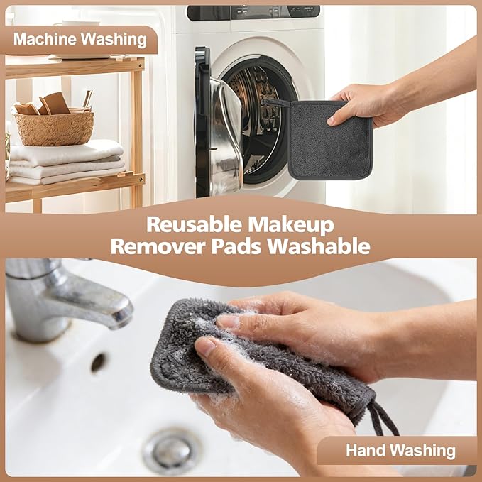 Makeup Remover Cloth, 6 x 6 Inch Ultra Soft and Reusable Microfiber Makeup Remover Towels for All Skin Types, Remove Instantly Dirt with Just Water, 12 Pack, Grey